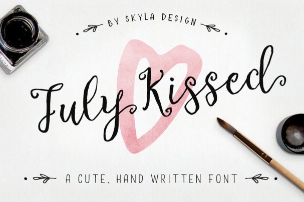 Cute, handwritten   - July Kissed шрифт скачать бесплатно